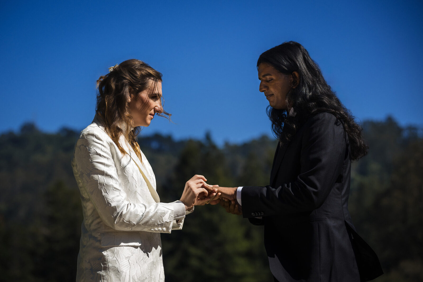 Exchanging rings during the ceremony